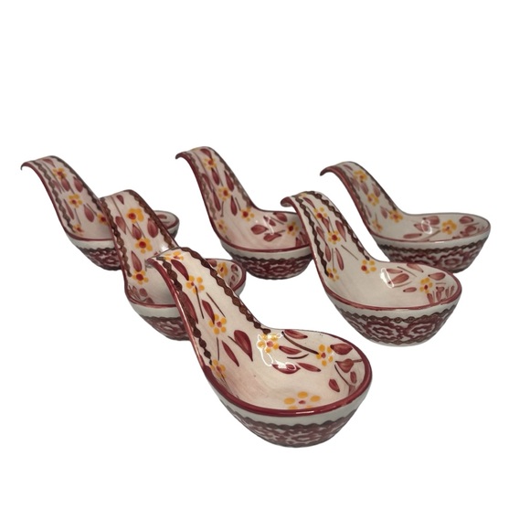 Temptations Old World Tara Dip Spoon Flatware Ceramic Set Of 6 Cranberry Red - Picture 1 of 8